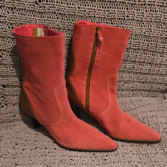 Unisa Shoes - New Unisa Women's Size 9.5 Laredo‎ Pink Suede Brown Leather Boots 3 Inch Heel